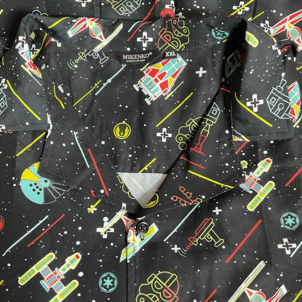 Space Rocket Men's Hawaiian Camp Shirt Sz XXL Novelty Galaxy